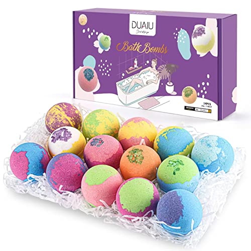 DUAIU Bombas de Baño -14 Bombas de Baño Naturales para Niños - Set Bolas de Baño con Aceites Esenciales - Regalos para mujer, niños