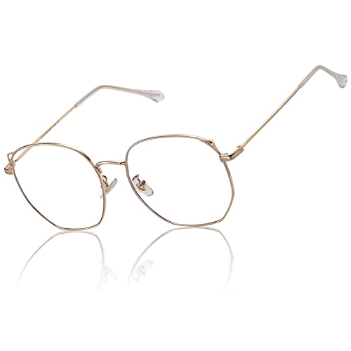 DUCO Gafas de filtro de luz azul para mujer, sin fuerza, para PC/UV/teléfono móvil, filtro azul, protección UV 8217, dorado, Medium