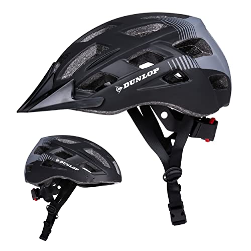 Dunlop Casco Bicicleta, Ajustable de 58 a 61 cm,Talla L, con Iluminación LED, 3 Modos de Luz, Negro