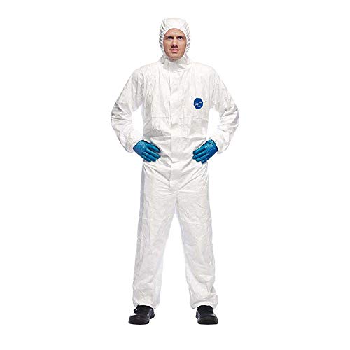 DuPont Tyvek 500 Xpert | Ropa de protección química con capucha,Categoría III, Tipo 5-B y 6-B | Resistente pero Ligero | Blanco|Talla M