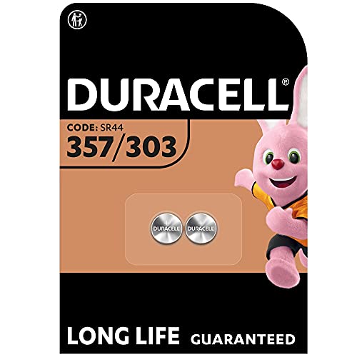 Duracell - Pilas especiales de óxido de plata 357/303 de 1,55 V, paquete de 2 unidades (SR44/V357/V303/SR44W/SR44SW) diseñadas para su uso en relojes, calculadoras y dispositivos médicos.