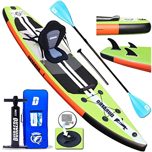 DURAERO Tabla Hinchable Paddle Surf Sup Paddel Surf Bomba, Asiento de Kayak,330 x 76 x 15 cm, Hasta150 kg, Almohadilla integrada, Aleta Desprendible, Doble Remo Ajustable, Kit de Reparación