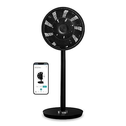 Duux Whisper Flex Ventilador de pie, Control remoto con Mando y Smartphone, Altura ajustable de 51-88 cm, silencioso, Modo Noche, Temporizador, Eficiencia Energética 2W, sin Batería (Negro)