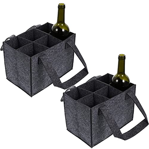 DXIA Bolsa de Vino de Fieltro, Bolsa para 6 Botellas de Cerveza, Lavable Reutilizables con Separador Extraíble Bolsas, para Botellas de Cerveza y Ocasiones como Pícnics, Viajes y Fiestas (Negro-2)