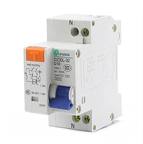 DZ30L-32 1P + N Mini disyuntor 230V dispositivo de fuga disyuntor Riel DIN instalar 10A 16A 20A 25A 32A Interruptores selectores (Size : 10A)