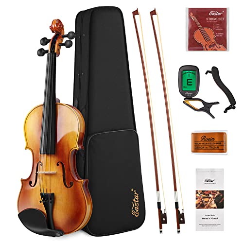 Eastar 4/4 Violín Madera Maciza Violín Kit Adultos Niños Violín para principiantes Colofonia Afinador Cuerda con 2 Arcos (EVA-330)