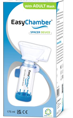 EasyChamber Dispositivo espaciador antiestático con máscara para adultos, cámara de inhalador, uso con inhalador de dosis medida, sin BPA ni látex