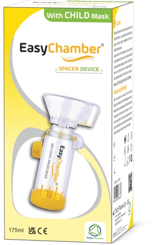 EasyChamber Dispositivo espaciador antiestático con máscara para niños, cámara de inhalación, uso con inhalador de dosis medida, sin BPA y sin látex