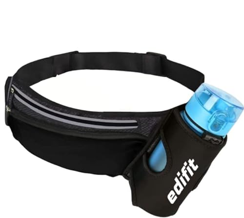 Edifit, Riñonera Portátil para Correr, Hombre y Mujer, Cinturón Deportivo, Accesorios, con Porta Botella, Impermeable, con Cierre Cremallera, Correa Ajustable y Reflectante (Negro) Edifit, Riñonera Portátil para Correr, Hombre y Mujer, Cinturón Deportivo, Accesorios, con Porta Botella, Impermeable, con Cierre Cremallera, Correa Ajustable y Reflectante (Negro)