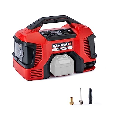 Einhell Compresor híbrido Pressito Power X-Change (18 V, con cable de corriente o batería recargable, incluye conjunto de inflado de 3 piezas, sin batería ni cargador)