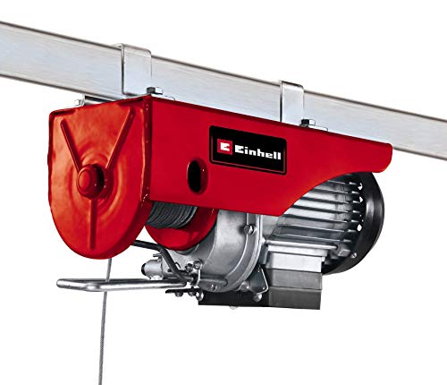 Einhell Polipasto eléctrico - TC-EH 250, 450 W, parada de emergencia e interruptor termostático, Cable de alambre sin torsión de 12 m, rodillo guía con gancho de carga y cierre de seguridad, Rojo