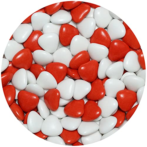 EinsSein 1kg Corazones de Chocolate grageas boda bautizo Mezcla medio blanco-rojo brillante corazon amor formas bombones confeti peladillas candy bar cumpleaños niños regalos Tradición italianas botes