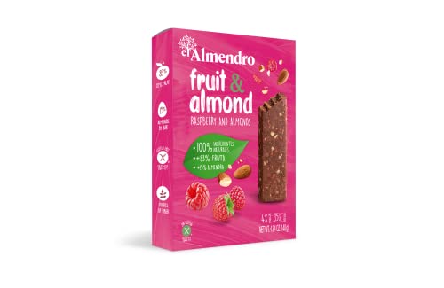 El Almendro, Barrita Fruta Y Almendra Frambuesa, Barritas de Frutas, Ideales como Snack, 4 Porciones de 35 Gramos, 140 Gramos