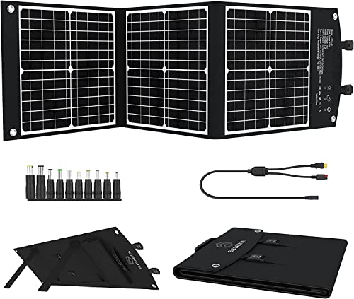 ELECAENTA 60W Cargador Solar Portátil Potente ETFE Placa Solar Plegable 18V con USB-C PD18W QC3.0 DC para 12V Batería Móvil Camping Estación de Energía Portable Ordenador Tablet