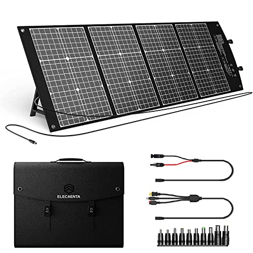 ELECAENTA Cargador Solar Portátil 120W con USB-C PD45W QC3.0 Panel Monocristalino Fotovoltaico ETFE Módulos Solares 18V XT60 para Generador Central Eléctrica 12V Batería Furgoneta Camping Jardín