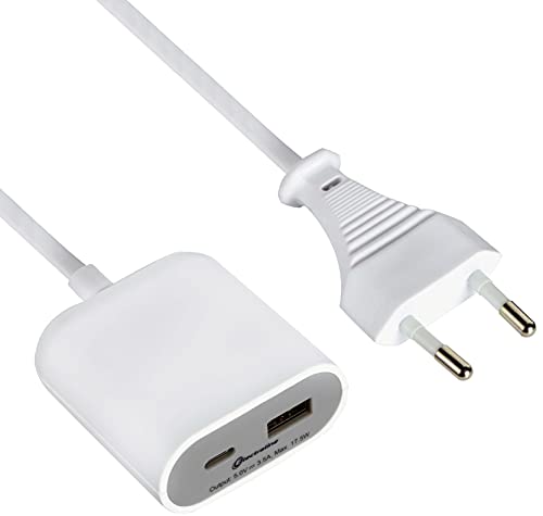 Electraline 62563 Cable de extensión eléctrico portátil 1.5 M/Adaptador de viaje/Cargador de carga rápida portátil 2 USB 3.5A QC (1 USB A + 1 USB C compatible con las últimas tecnologías) 17.5W