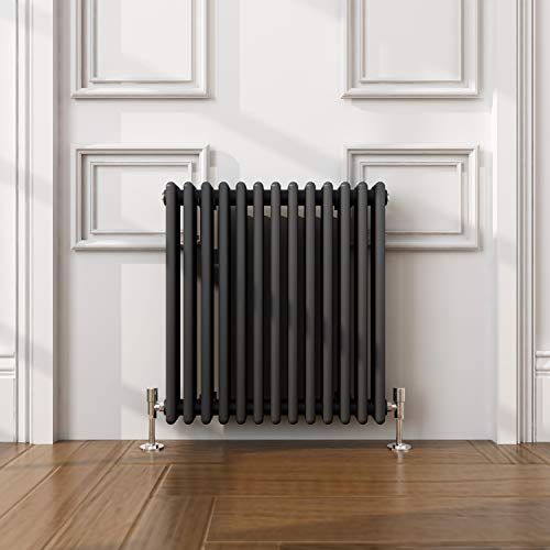 ELEGANT Radiador tradicional antracita triple horizontal de hierro fundido gris, perfecto para cocina, salón, baño, 3 columnas, 600 x 605 mm