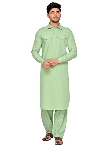 Elina fashion Conjunto de túnica de algodón para hombre, estilo Pathani indio, pakistaní, ropa tradicional - verde - 50 ES/L