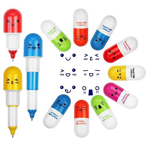 EMAGEREN Bolígrafos Retráctiles,24 PCS Bolígrafos de Cápsula/Vitaminas/Píldora Bolígrafo de Punta Redonda con Diferentes Expresiones, Tinta Azul, Regalo Interesante para Niños Estudiantes Profesores