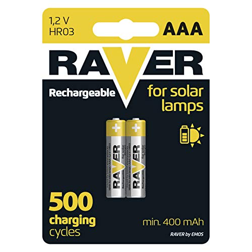 EMOS Raver Solar AAA Micro Baterías Recargables para lámparas solares / 2 Unidades/NiMH / 1,2 V / 400 mAh / HR03 / Rechargeable