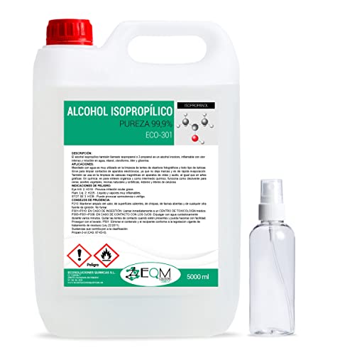 EQM SOLUCIONES QUÍMICAS | ECO-301 | Alcohol Isopropílico 99,9% Pureza | Limpieza componentes electrónicos, objetivos, pantallas | Desinfección y limpieza de superficies | Con pulverizador