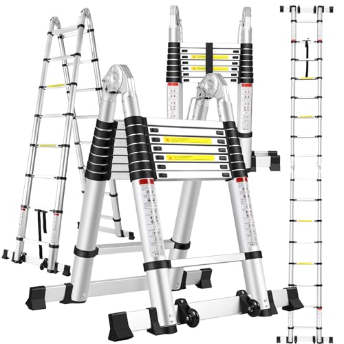 Escalera telescópica, Escalera Plegable de 5 Metros, Escalera multifunción, Escalera Antideslizante, Escalera de Mano, Escalera Plegable telescópica de aleación de Aluminio, Capacidad de Carga 150 kg