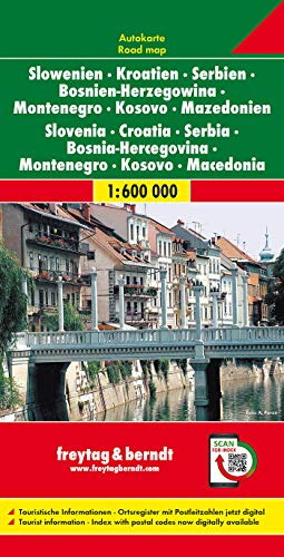 Eslovenia, Croacia, Bosnia Herzegovina, Montenegro, Macedonia mapa de carreteras. Escala 1:600.000. Freytag & Berndt.: Wegenkaart Schaal 1 : 600.000, Montenegro: AK 7001 (Auto karte)