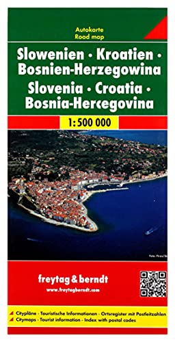 Eslovenia, Croacia y Bosnia Herzegovina, mapa de carreteras. Escala 1:500.000. Freytag & Berndt.: Wegenkaart 1:500 000 (Auto karte)