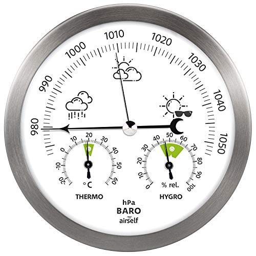 Estación meteorológica analógica para interiores y exteriores - Con barómetro, termómetro, higrómetro - Acero inoxidable