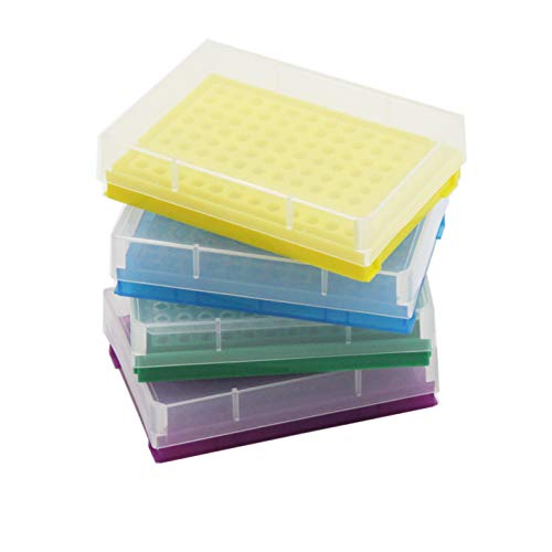 Estante de tubo de PCR para microtubos de 0,2 ml, paquete de 4 matrices de 8 x 12 (azul/amarillo/púrpura/verde) Estante de tubo de PCR para microtubos de 0,2 ml, paquete de 4 matrices de 8 x 12 (azul/amarillo/púrpura/verde)
