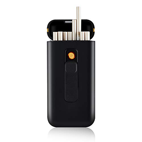 Estuche para cigarrillos con encendedor de cigarrillos portátil 20 piezas 100s encendedores USB encendedores 2 en 1 recargable sin llama resistente al viento encendedor eléctrico, Negro, 1