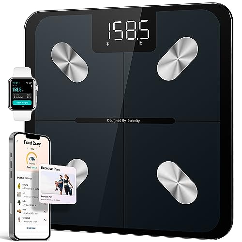 ETEKCITY Báscula inteligente de pesaje de baño digitales con grasa corporal y peso para personas, analizador electrónico Bluetooth BMI de composición corporal (ST/LB/KG), Black