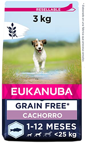 Eukanuba Grain Free Alimento para Cachorros de Perro de Raza Pequeña y Mediana, Receta Baja en Alérgenos, 3 kg