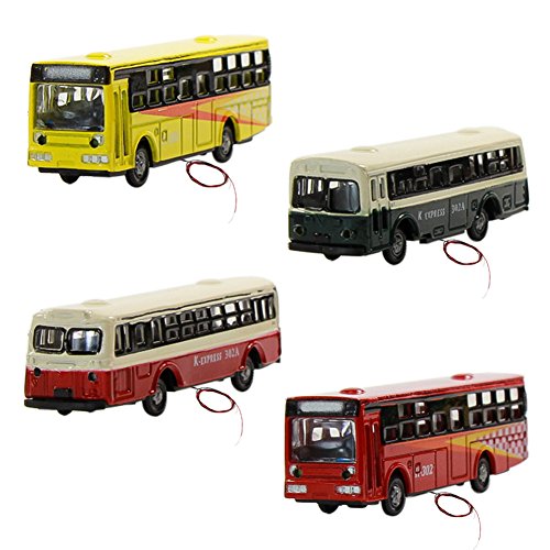 Evemodel 4piezas 1: 150 Coches en Miniatura iluminados Escala N Autobuses con Luces LED de 12V