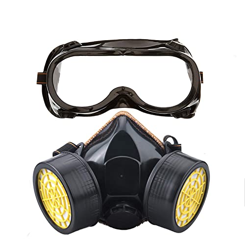 Ewolee Máscara antigás, respirador, para química industrial, reutilizable,contra la contaminación, máscara respiratoria con dos válvulas, con gafas, negro