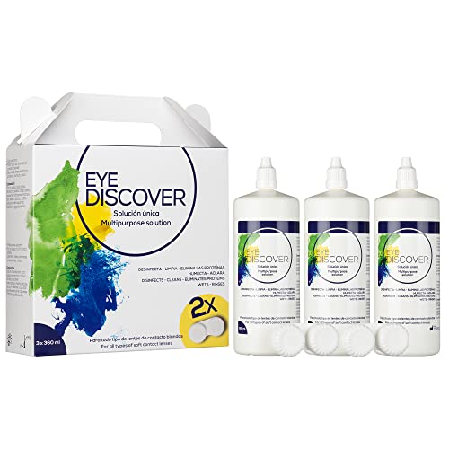 EYE DISCOVER, Líquido Lentillas para Lentes de Contacto Blandas, Solución Única Sin Frotar, Desinfecta, Limpia, Elimina las Proteínas, Humecta y Aclara (3 x 360 ml)