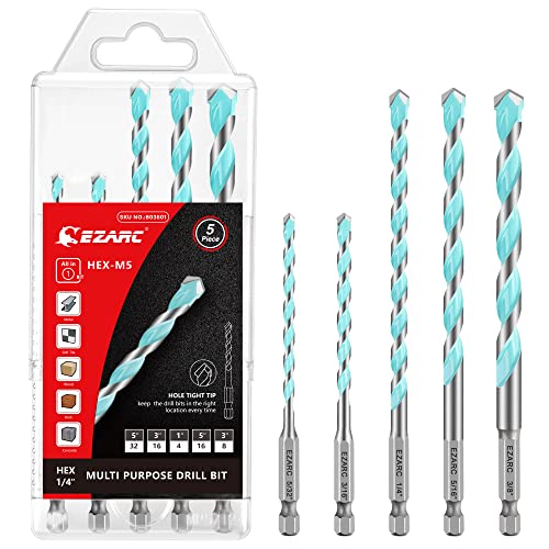 EZARC Juego de 5 Brocas Multiuso, Brocas Set de Carburo Adecuado para Pared, Cemento, Ladrillo, Metal, Madera, Porcelanico, Plástico EZARC Juego de 5 Brocas Multiuso, Brocas Set de Carburo Adecuado para Pared, Cemento, Ladrillo, Metal, Madera, Porcelanico, Plástico