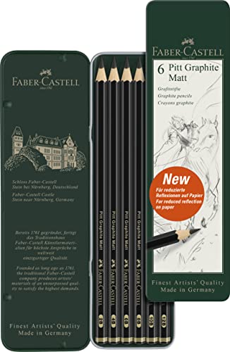 Faber-Castell 115207. Estuche de metal con 6 lápices Pitt Graphite Matt en 2B, 4B, 6B, 8B, 10B, 12B