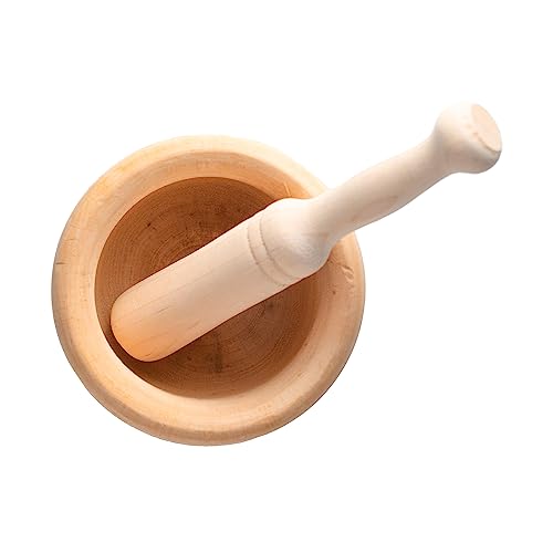 Fackelmann Mortero de Cocina para Triturar Especias, ajos y aliños, Majar, Salsas y Alioli, 14x10cm y Mano 3,5x20cm, Madera Natural de Abedul, 14x10cm, 1ud