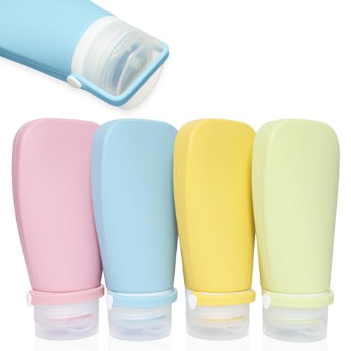 FAMOCA 4 Botes Viaje Rellenables 100ml De Silicona Con Cierre De Seguridad Libres De BPA - Botes Para Gel Y Champu Para Hombre Y Mujer - Botes Rellenables Viaje, Gimnasio, Salsas Con Etiquetas