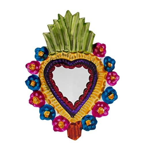 FANMEX - Fantastik - Corazón de hojalata con Espejo pequeño - artesanía Mexicana (Color pincho)
