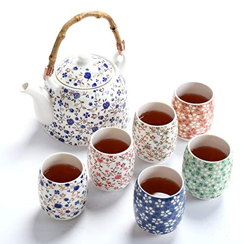 fanquare Juego de Té de Porcelana Floral Vintage, Servicio de Té Chino Kung Fu Hecho a Mano, 1 Tetera y 4 Tazas de Té de Cerámica