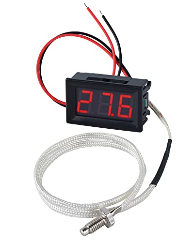 FBBULES Termómetro Digital con Sonda de Termopar Tipo-K Impermeable LED DC 12V Alta Temperatura Termómetro Industrial -30℃~800℃ Medidor de Fábricas Caldera,Rojo