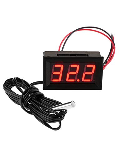 FBBULES Termómetro Digital de 12V con Sonda Medidor LED de Temperatura Monitor para Congelador Refrigerador Pecera de Acuario,Rojo