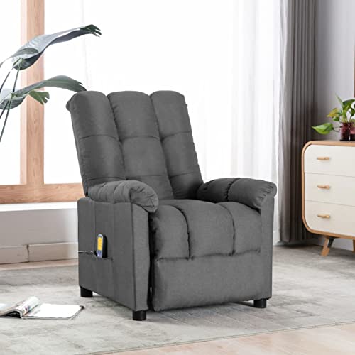 Festnjght Sillón Masaje Relax Tela Calor Gris Claro Reclinable con Calor Lumbar, Sist. Masaje 6 Zonas [Incluye Mando]