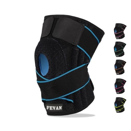 FEVAN Rodilleras Menisco y Ligamento Ajustable Rotuliana Completa - para Crossfit - Unisex de Neopreno con Silicona (Negro/Azul)