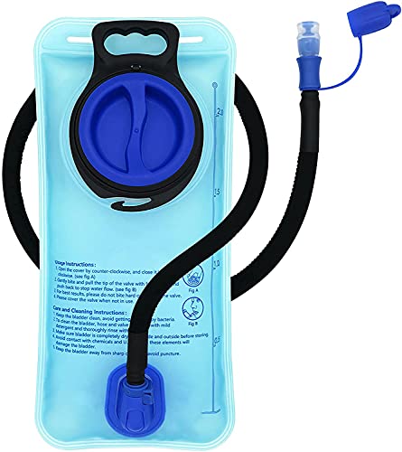 FIBOUND Bolsa de Hidratación 2L, Bolsa de Agua Portátil,Libre de BPA, con una Boca Ancha,Tapa a Prueba de Fugas, y Tubo de Aislados, para Ciclismo,Senderismo,Campamento,Escalada y Bicicleta-Azul