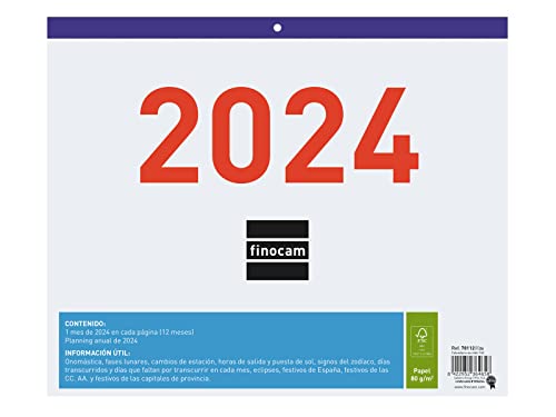 Finocam - Calendario 2024 Faldilla para Escribir Enero 2024 - Diciembre 2024 (12 meses) Español