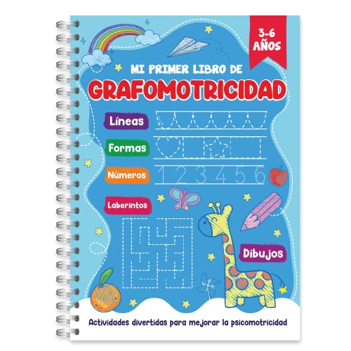 Finoly Mi Primer Libro Grafomotricidad - Niños de 3 a 6 años - Cuaderno Trazos y Preescritura - Aprender Actividades y Ejercicios Líneas Formas Números Laberintos Dibujos - Educación Infantil