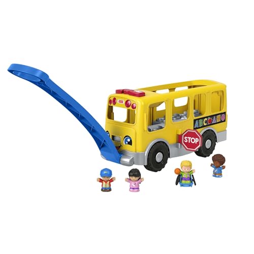 Fisher-Price Little People Autobús escolar grande Juguete de arrastre con 4 figuras, bebés +1 año, versión español (GTL68)